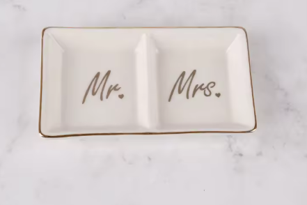 Mr & Mrs Ceramic Ring Dish - Gold