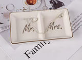 Mr & Mrs Ceramic Ring Dish - Gold
